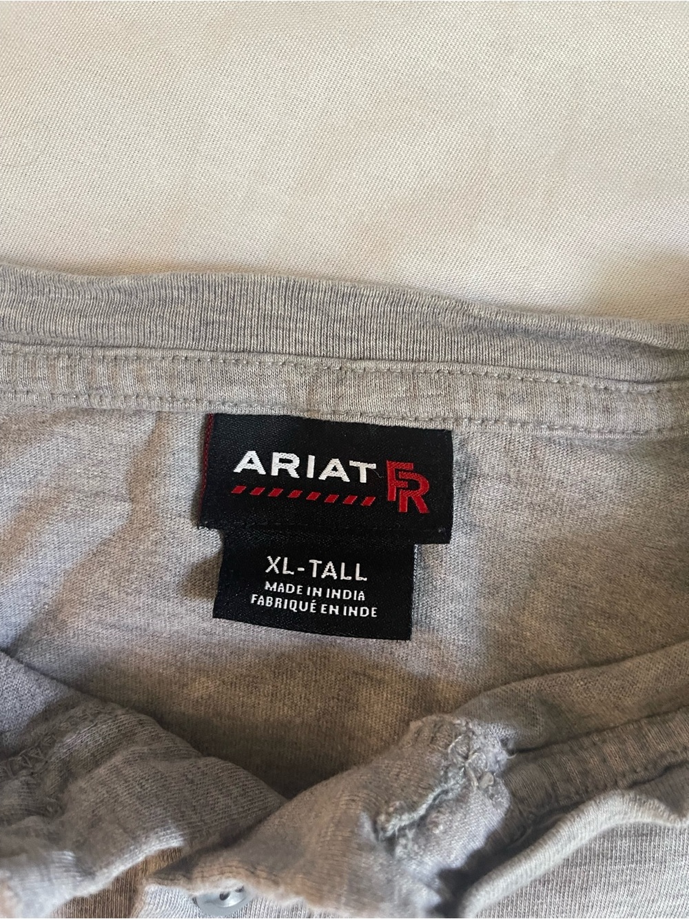 Ariat Gray FR XL-Tall Work Tee with Red Logo
